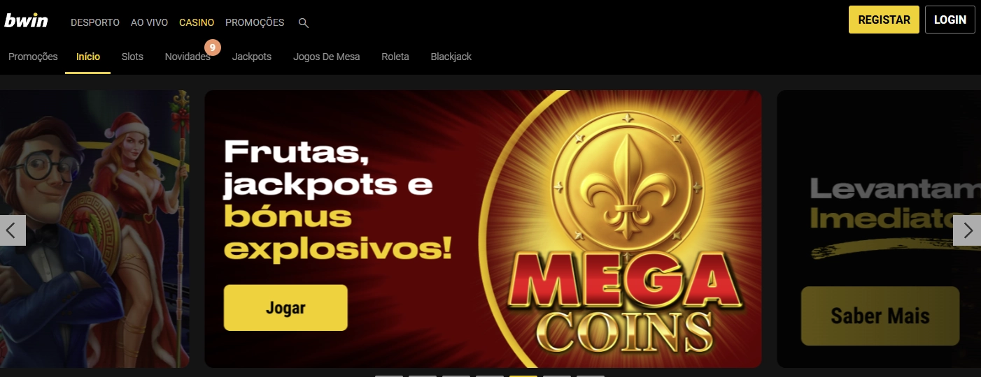 Ecrã inicial da Bwin Casino com interface clara